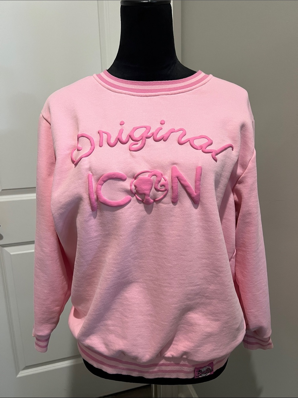 Barbie Pink 'Original ICON' Puffy Embroidered Crewneck Sweatshirt